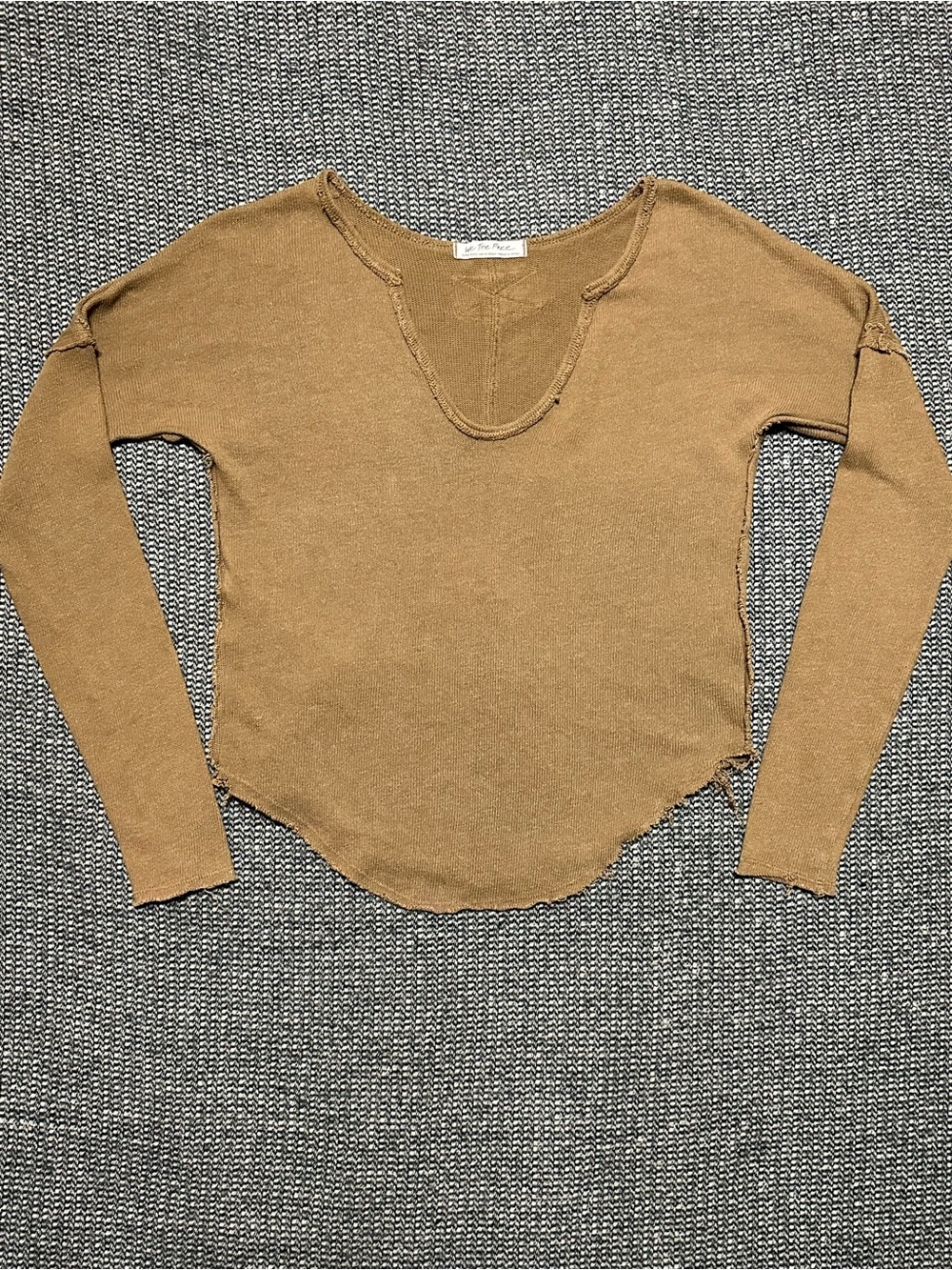 Free People We The Free Camel Brown Long Sleeve Raw Edge Thermal Top